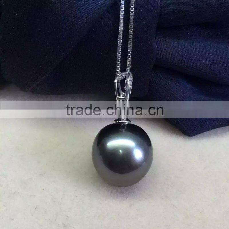 wholesale 11-12mm black tahitian pearls 14k gold pendant