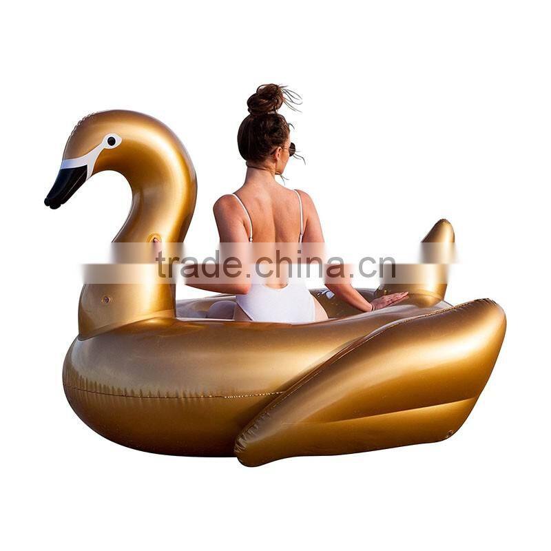 2017 hot selling leasure giant gold swan inflatable pool float outdoor swim raft water game loungr for kids and adults