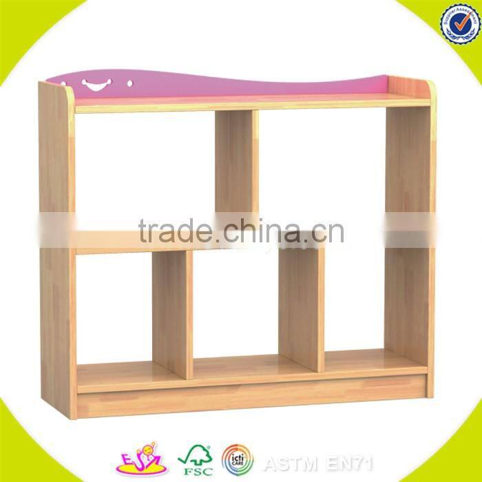 Wholesale customized wooden kids shelf , elegant and simple style wooden storage shelf toy for kids W08C212