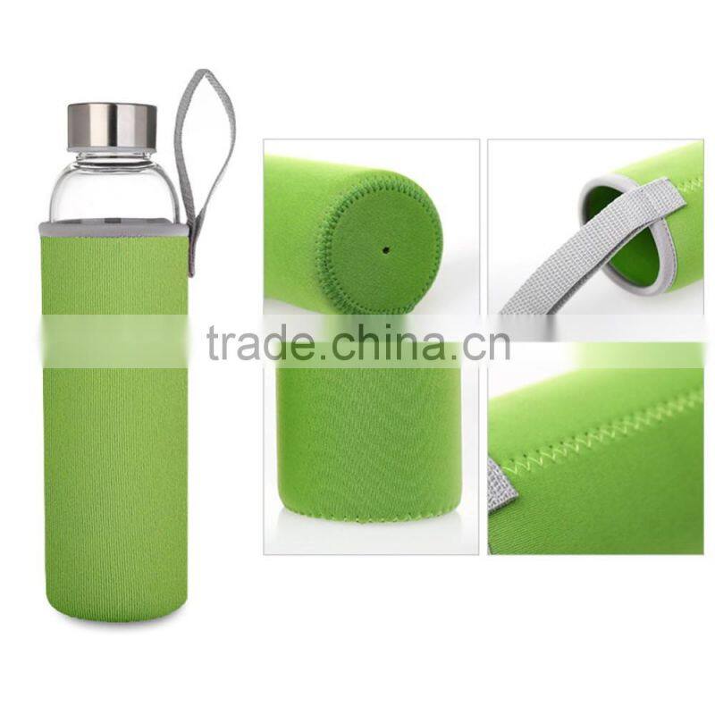Hot Selling New Clear Glass Sport Water Bottle With Protective Bag 360ml/550ml Fruit Outdoor Bike Bottles Excellent Qualtiy