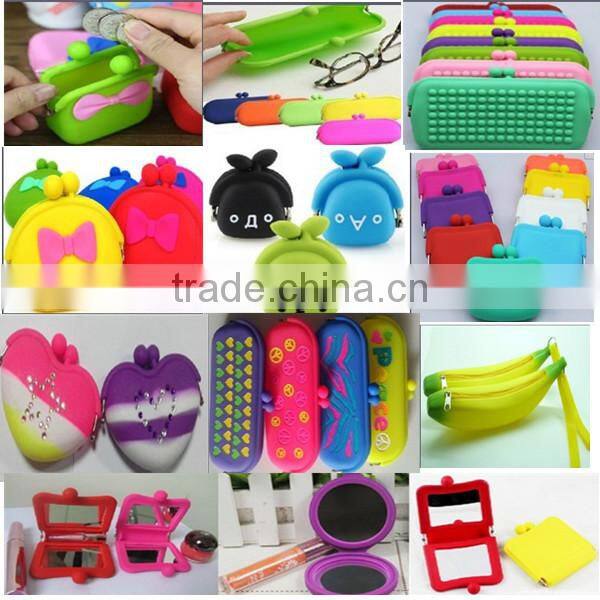 Colorful Bowknot Rubber Silicone Pouch Purse Wallet Glasses Cellphone Cosmetic Coin Bag Case
