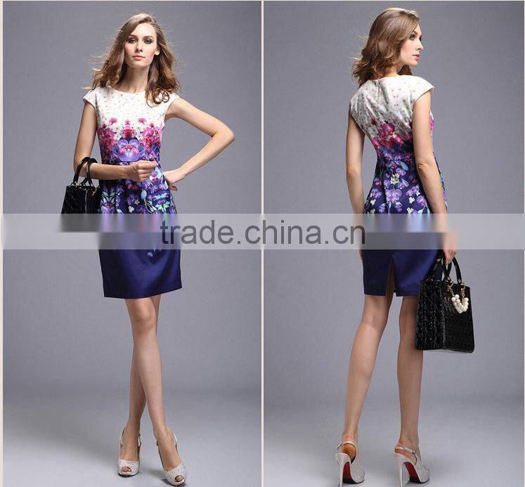 Latest design fashion short sleeve sublimation print dress for women
