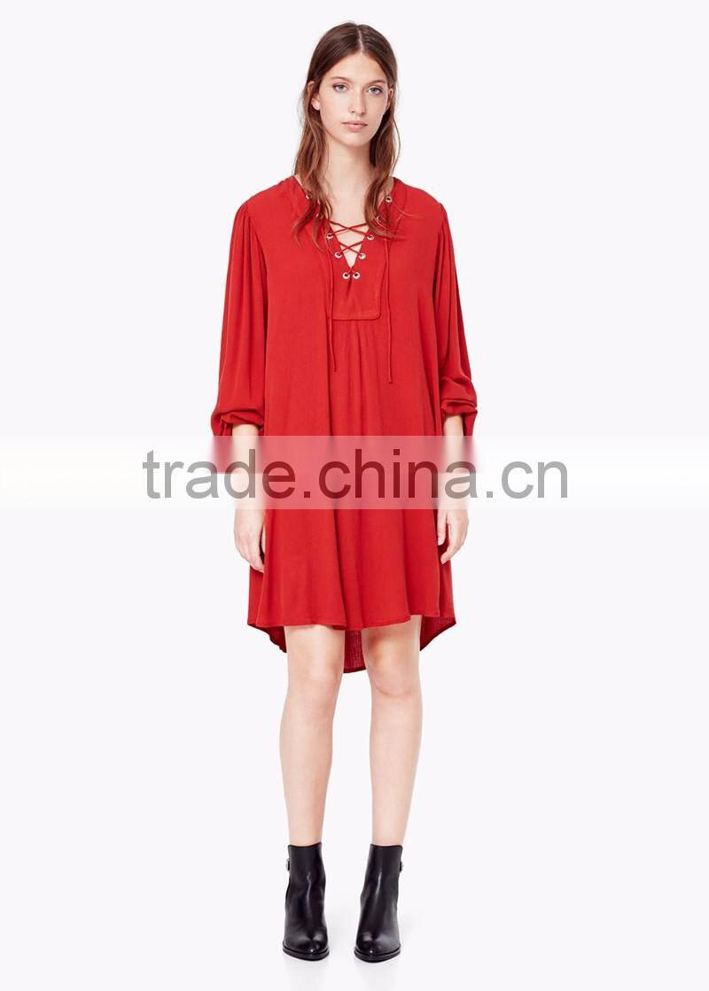 drawstring waist design plus size wholesale new fashion ladies red party evening dress sexy of woman three quarter sleeve summer