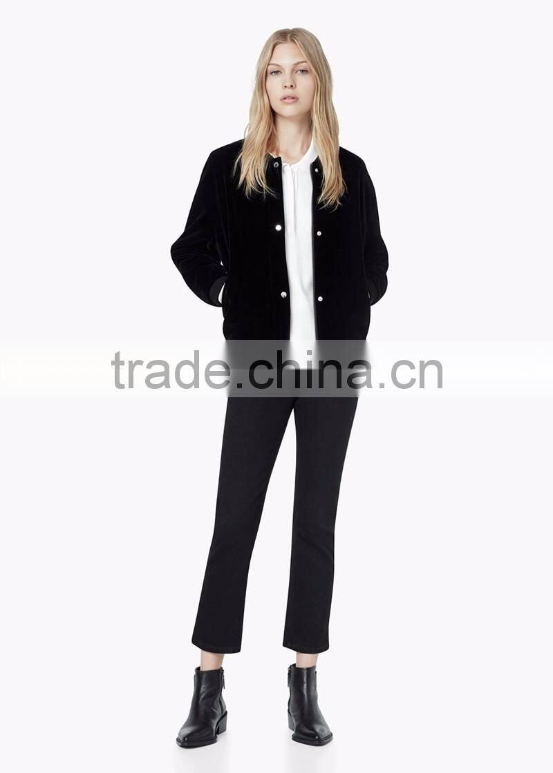 womens black custom made bomber velvet jacket for winter