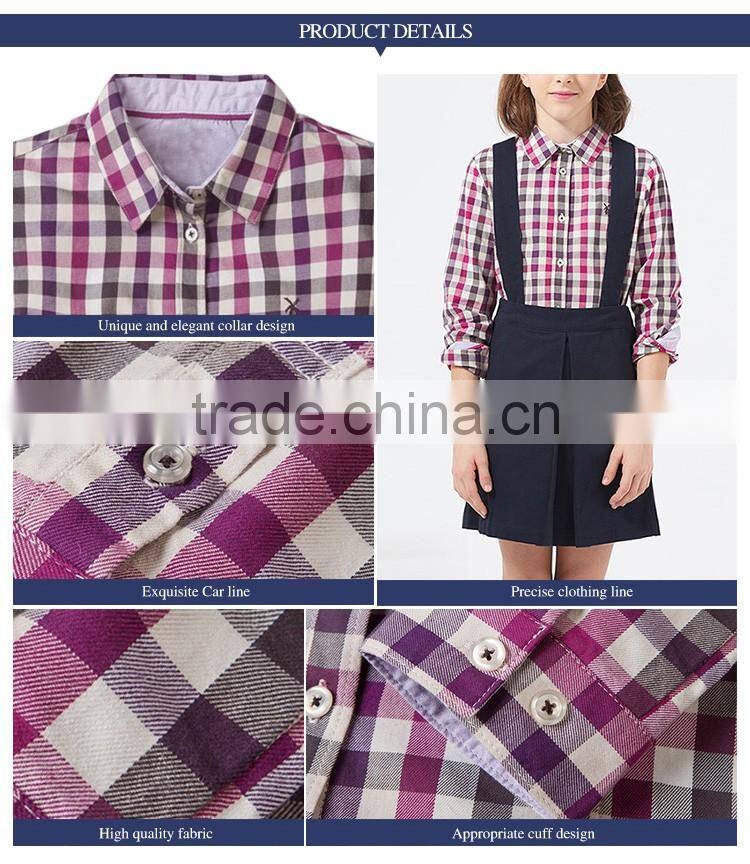 British style 2017 spring student girls shirt long sleeved cotton plaid shirt for girl
