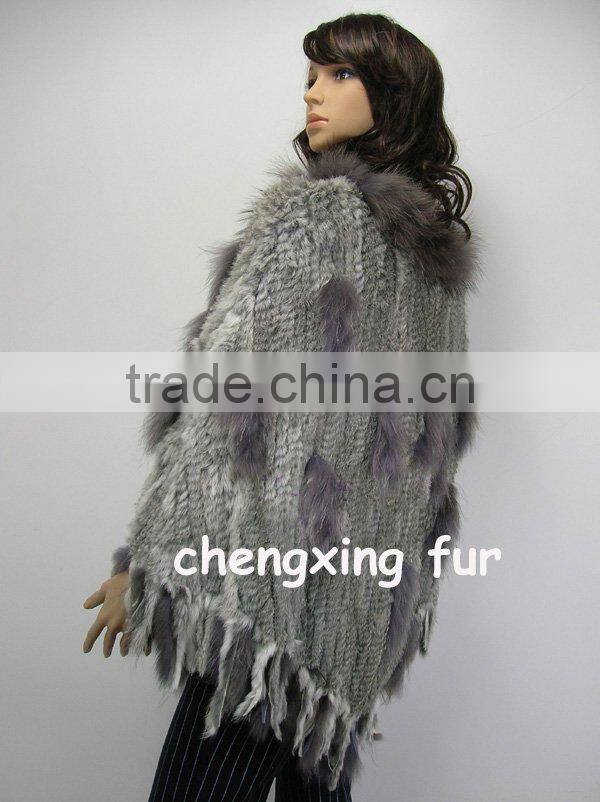 CX-B-31B Big Size Wholesale Natural Colour Knit Rabbit & Raccoon Fur Fashion Shawl