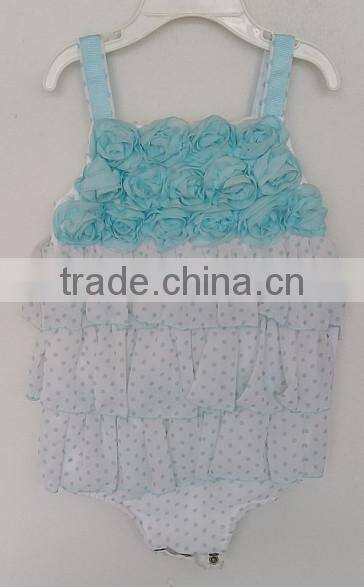 cool baby girls sky blue and white dots and embroidered dress with underwear for summer
