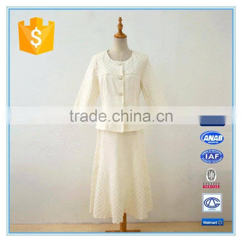 Autumn New Design Formal Long Sleeve Embroidery Blouse And Skirt Women Church Suits