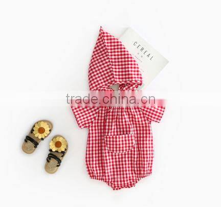 Seersucker Romper And Bonnet Summer Newborn Baby Clothing Set Gingham Clothes