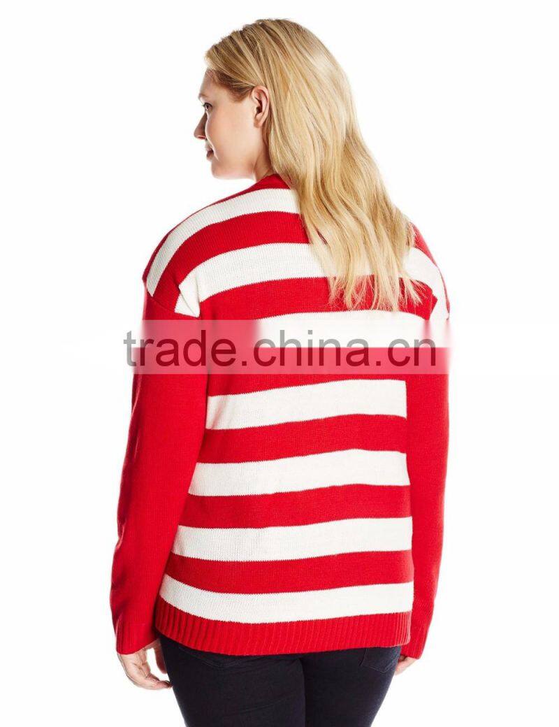 Women Red Sweater Reindeer Sled Silhouette Pattern Christmas Ugly Sweater