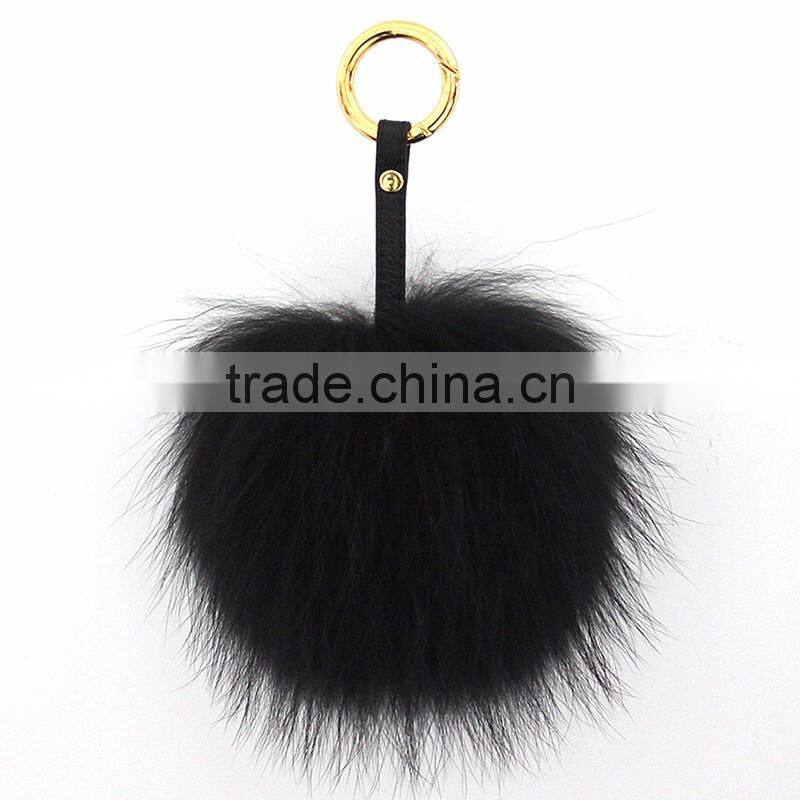 Myfur Fluffy Pompom Bag Pendant Fuzzy Charm Raccoon Fur Ball Leather Strap Keychain Keyring