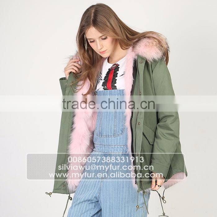 Myfur Plus Size Mini Parka With Fur Lining Luxury Colorful Raccoon Fur Hood