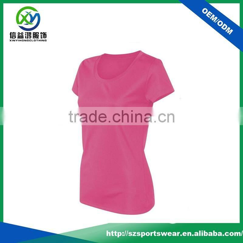 High quality simple design deeply o-neck women's polyester t-shirt