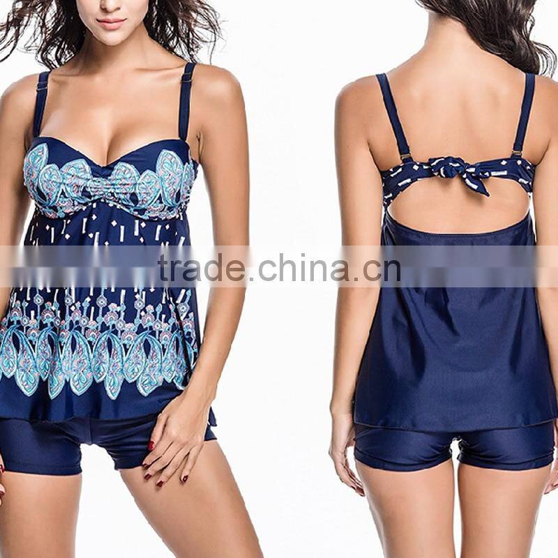 Nylon Plus Size Tankinis Set backless two piece padded skinny style stretchable floral Sold By Set
