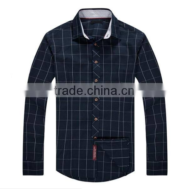2016 navy blue men button down plaid slim fit casual shirt