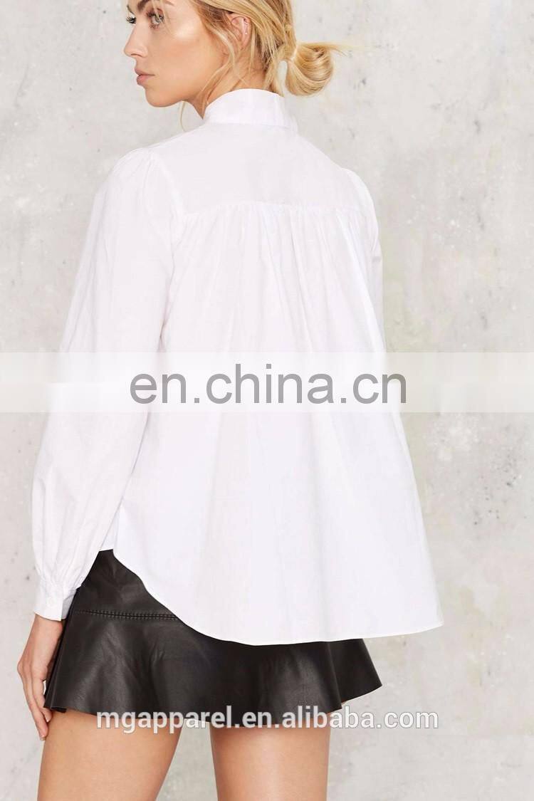 2016 New designs white long sleeve cotton blouses for women
