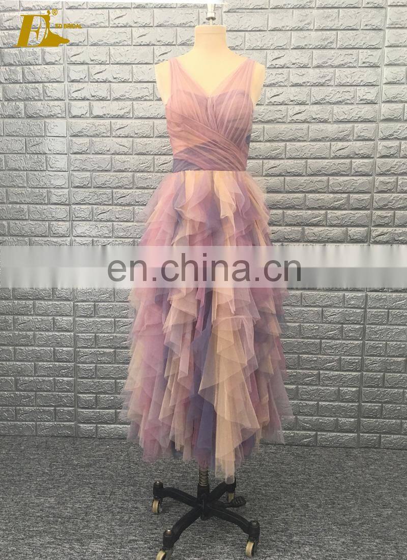 Real Pictures Colorful Tulle Ruffle Bridesmaid Dress 2017