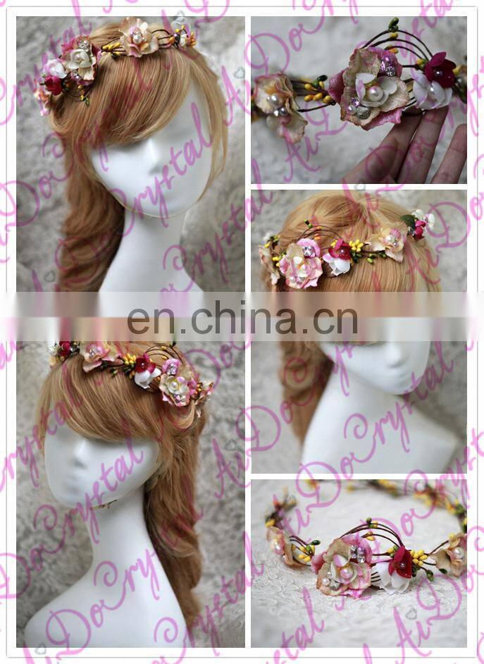 Aidocrystal beautiful wedding artificial flower Crown,Rhinestone Crystal Bridal wedding fascinators