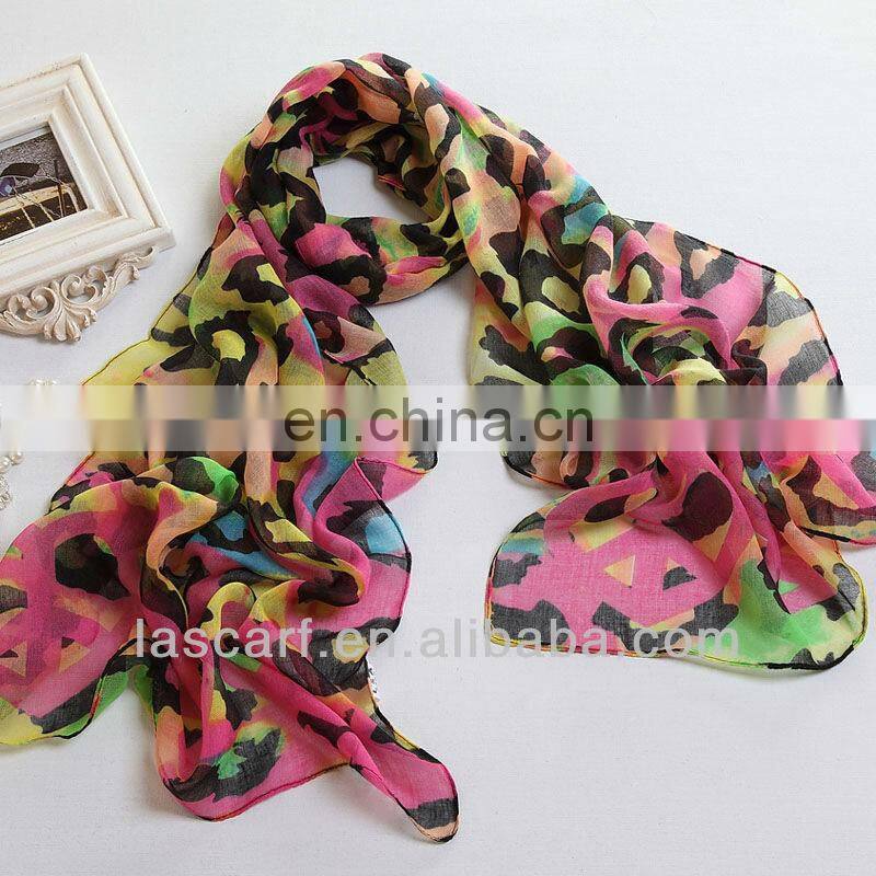 Women Polyester Colorful Animal Print Long Scarf (PP066 L )