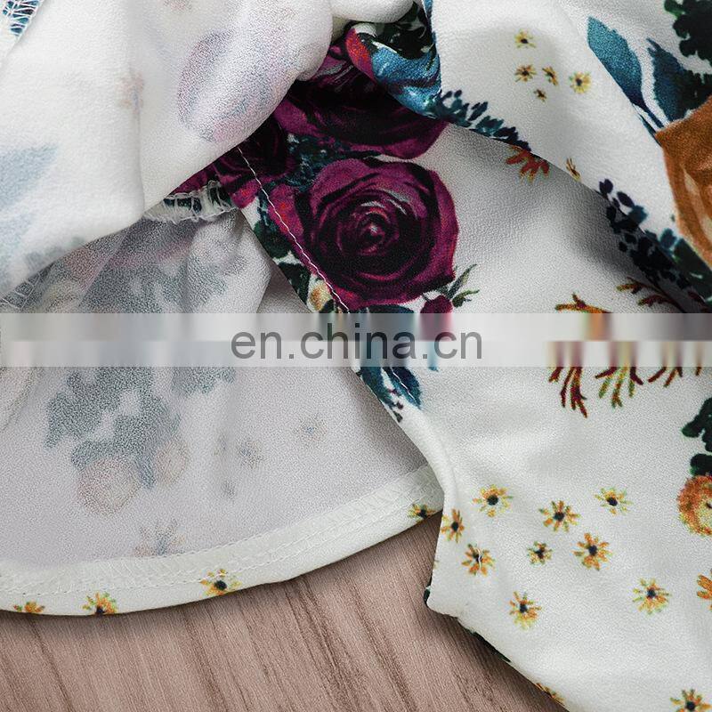 2019 summer kids outfit cotton girls off shoulder tops floral print tshirt & girls flower shorts 2pc set