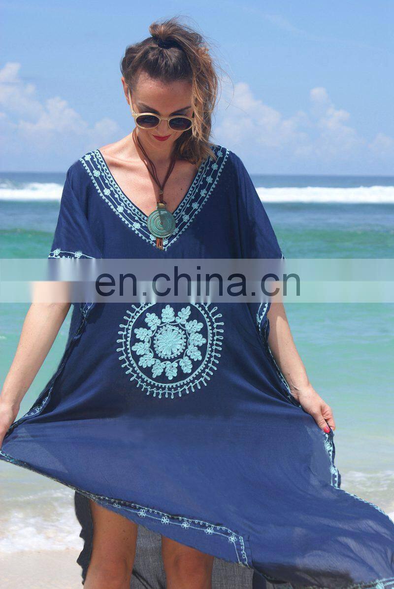 Plus size Cotton Beach Dress with Embroidery Robe de Plage Bikini Cover up Vestido Playa Beachwear Swim cover up Beach wear