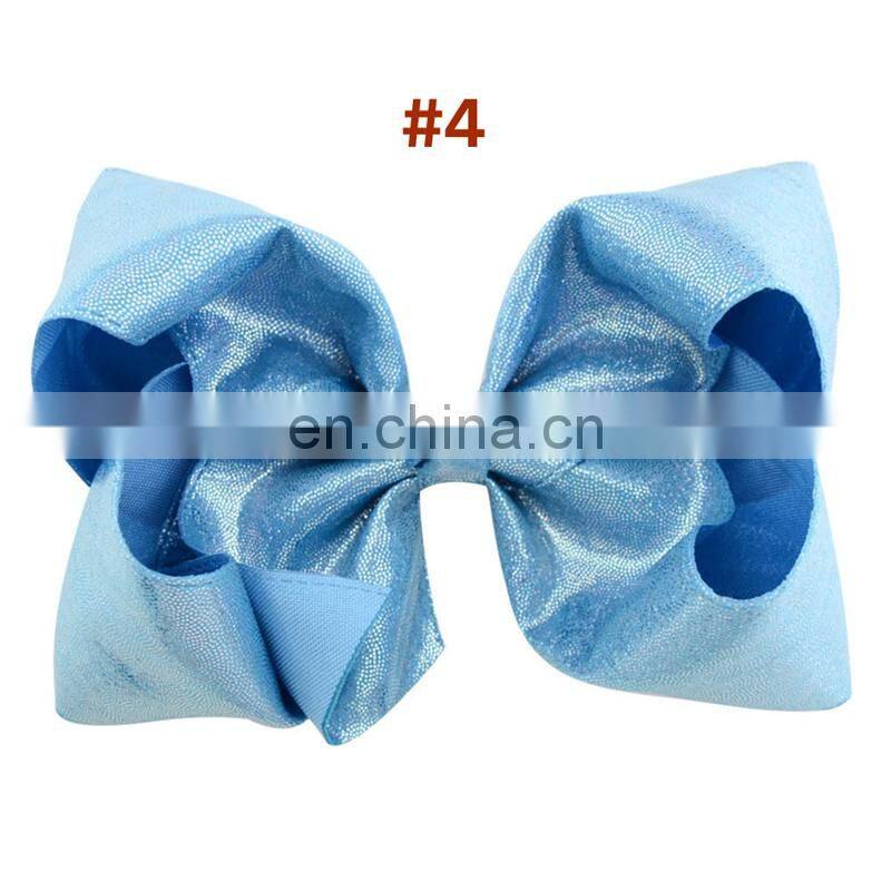 8inches Girl Solid Color Hair Clips Kids LASER PU Barrettes big bow 6Colors