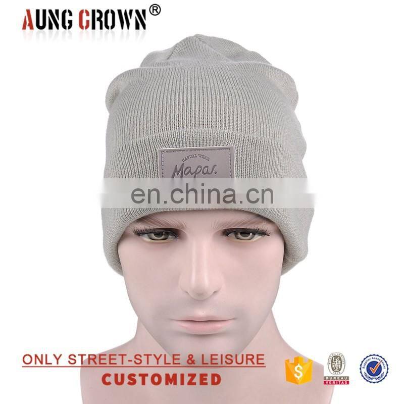 custom stripe beanie with custom patch label grey beanie hats