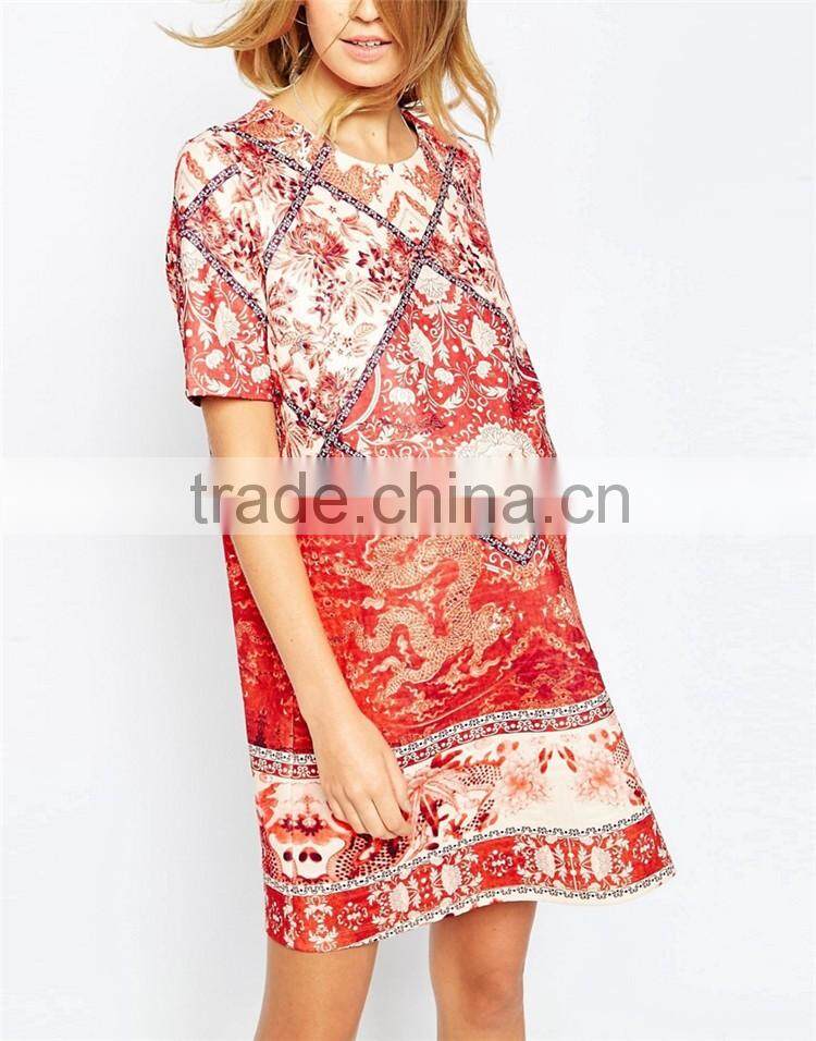European American Style OEM Mirror Tile Print T-Shirt Maternity Dress Manufacturer