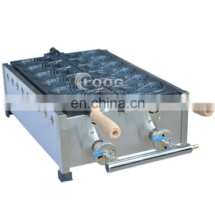 Most Popular 6 pieces Gas Taiyaki Grill Fish Shape Cake Machine in Stock