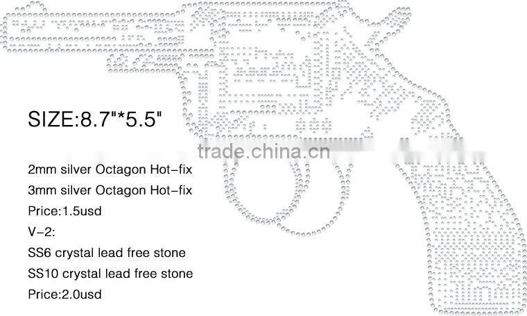 1024 YAX Cool Gun Design Motif Rhinestone Transfer,Bulk Price Rhinestone Transfer Gun Design Motif for T-shirt