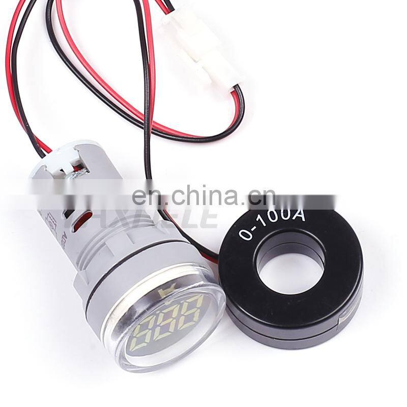 22mm Ampermeter AC220V 100A Digital Display Monitor Current Indicator Signal Light Ammeter Tester Measuring Ampere Meter