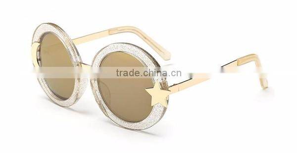 designer unique style fashionable full metal frame mirror round sunglasses with sun and star decoration
