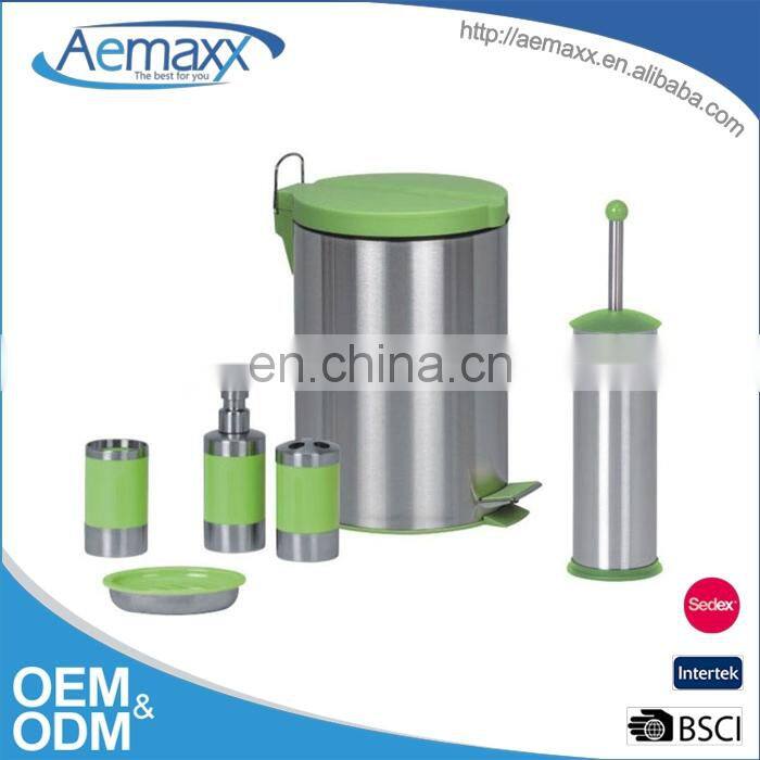 6pcs green color metal bathroom accessory waste bin set