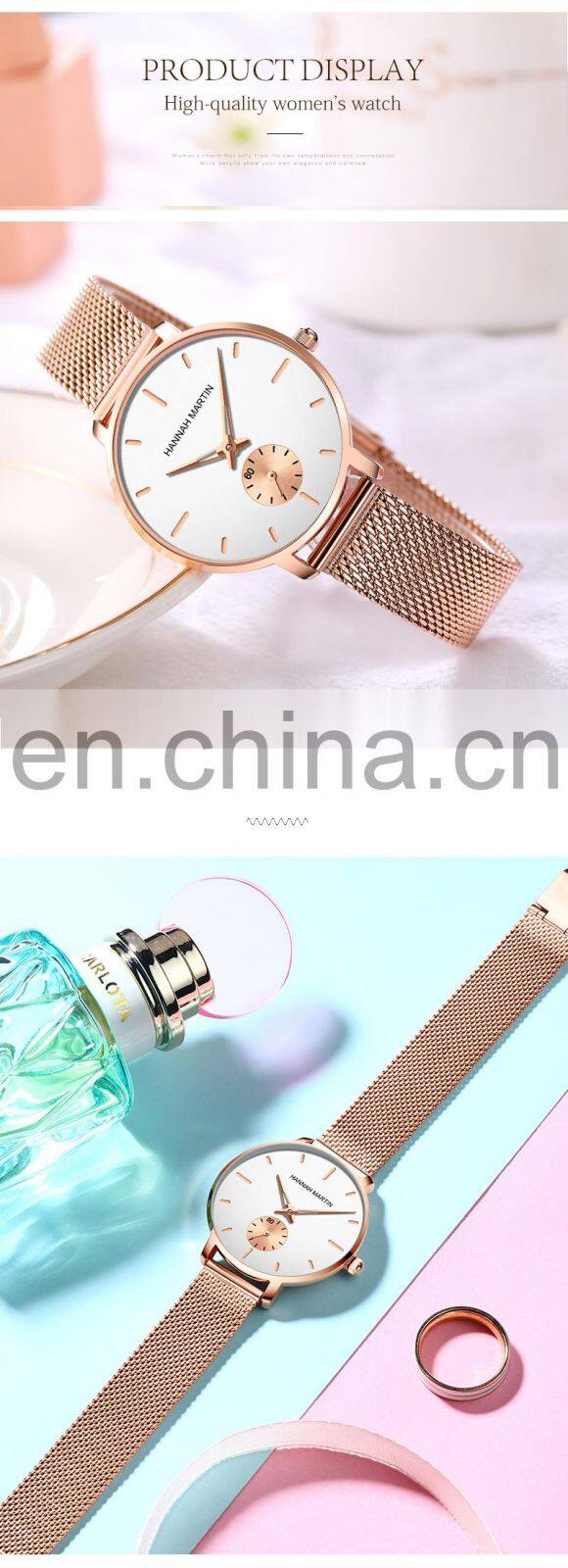 Hannah Martin 1335 Japanese Movement Luxury Ladies Watch Rose Gold Stainless Steel Mesh Belt Waterproof Quartz Wristwatches