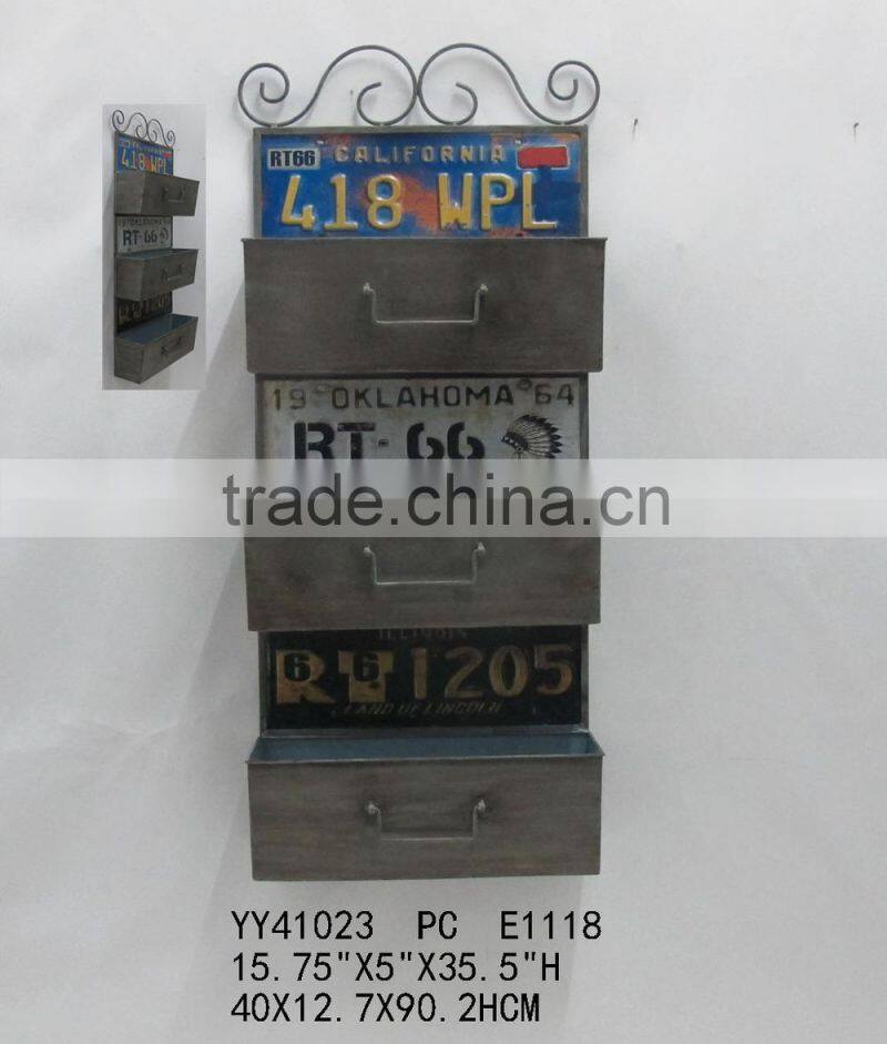 vintage magazine metal wall shelf, three tiers metal shelf