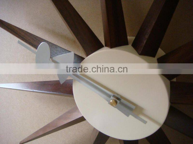 Home decorative Walnut Sunburst Clock wall mounted clock