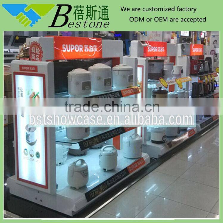 Modern domestic appliance gondola for supermarket, cookers gondola shelf with LED light
