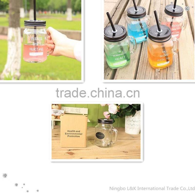 personalized design custom mason glass jar mug with lid/hot new tube cup/clear glass mug with handle