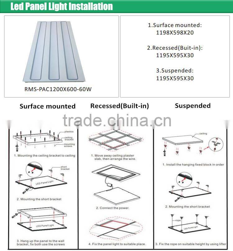 1200x600 aluminium body Internal Driver Ultra Slim Ceiling girll Panel Light 60w