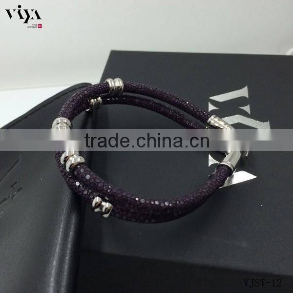 2016 Latest FashionJewelry Black Stingray Leather Cord,Genuine Stingray Bracelet With Stainless Steel Jewelry