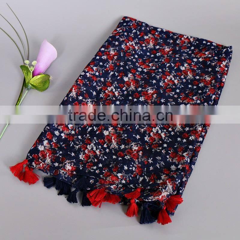 Elegant Small Flowers Printed High Density Voile Women Summer Head Scarf
