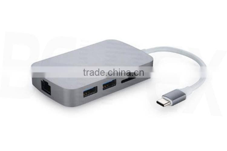 High Speed ABS USB-C to RJ45 & USB 3.0 Type-A 2 Ports Adapter