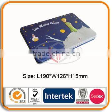 Flat rectangular tin box for gift packaging