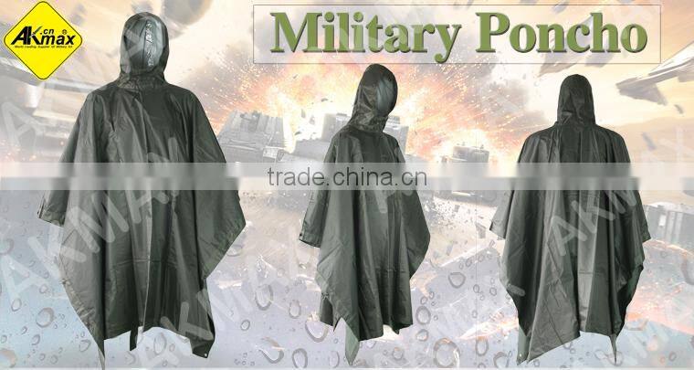 Outdoor Olive Green Military Raincoat Police Rain Poncho With Tents Purpose