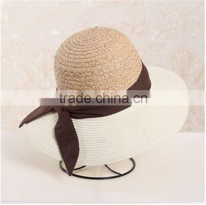 QXSH0008 Women straw hat with ribbon and bowknot Summer beach hat