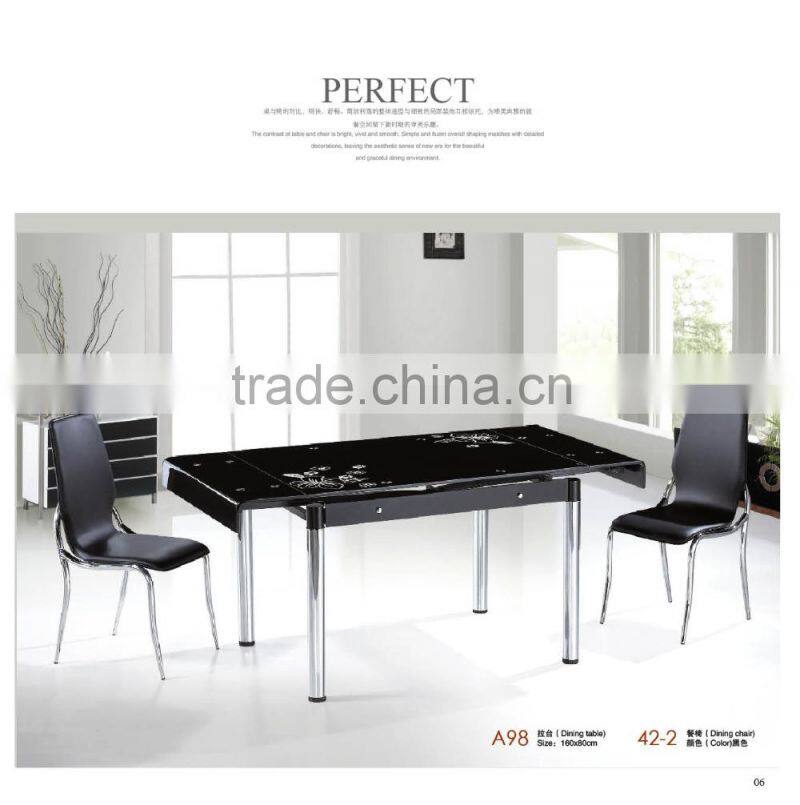 black simple glass dining table 6 chairs set factory sell directly YY3