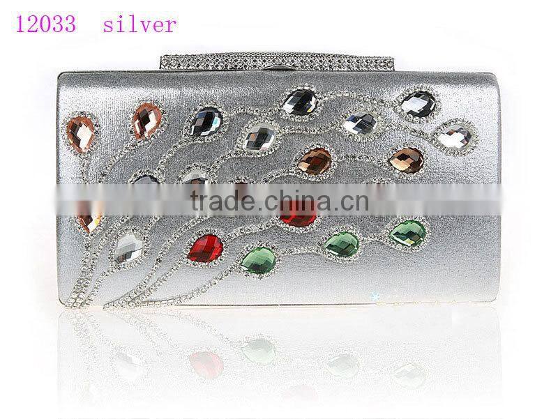 12033 silver popular ladies shiny bag, fashion women colorful crystal clutch bag