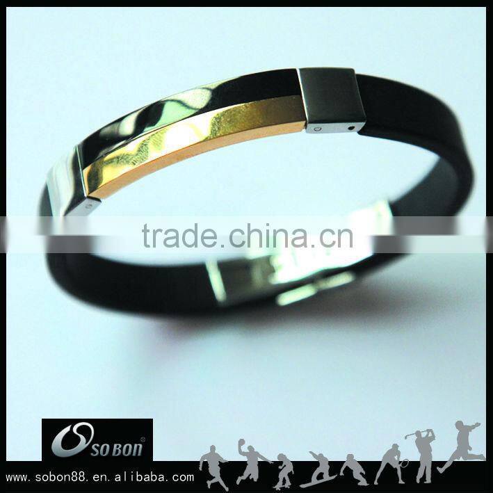 Fitness sport health energy care silicone bracelet with metal plate engraved logo