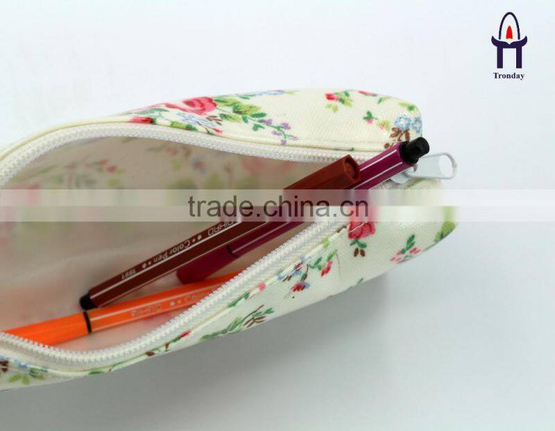 Flower coated canvas waterproof pencil case bag for teenagers