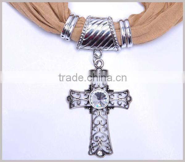 Large diamond cross pendant charm necklace scarve